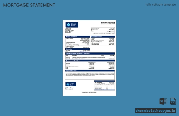 Liberia Global Bank Liberia Hypothekenabrechnung Word- und PDF-Beispielvorschau